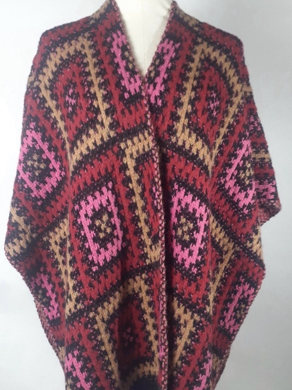NWT COCOGIO Women Multi-Color Knitted Granny Squares Poncho One Size